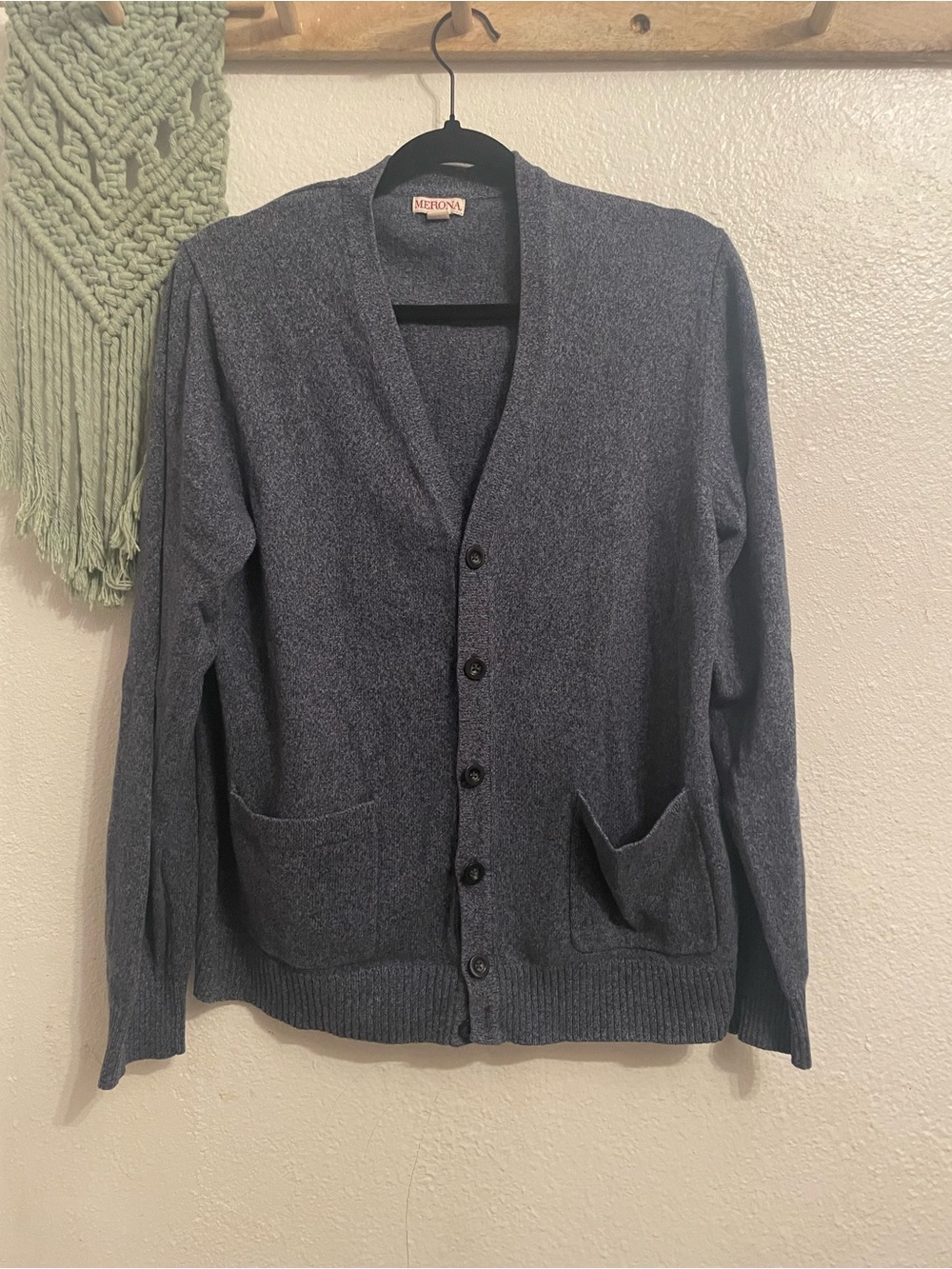 Merona Men's Heather Navy Button-Up V-Neck Cardigan